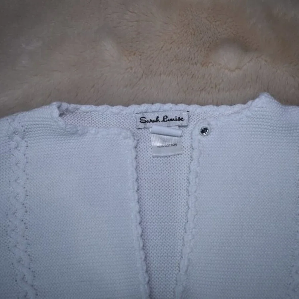 Little Girls Cardigan Sweater White Cotton Knit Cropped